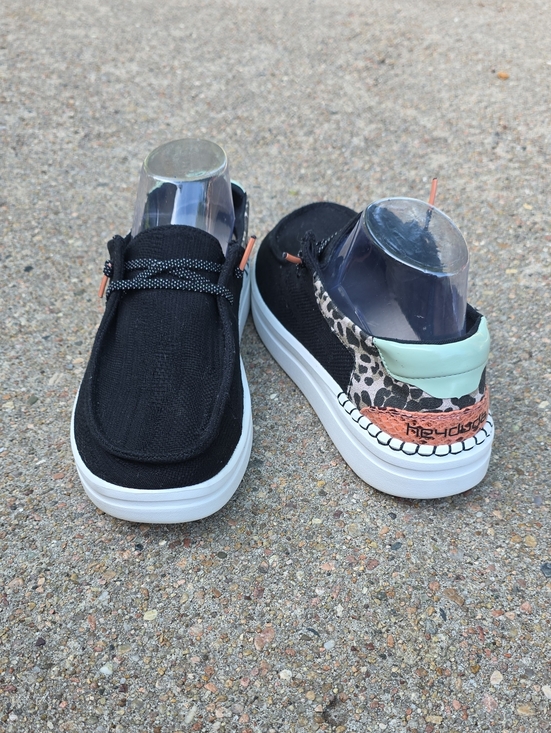 Hey Dude Shoes - Hey Dude Wendy Rise Platform Jungle Funk Black With Leopard Print Heels Size 8